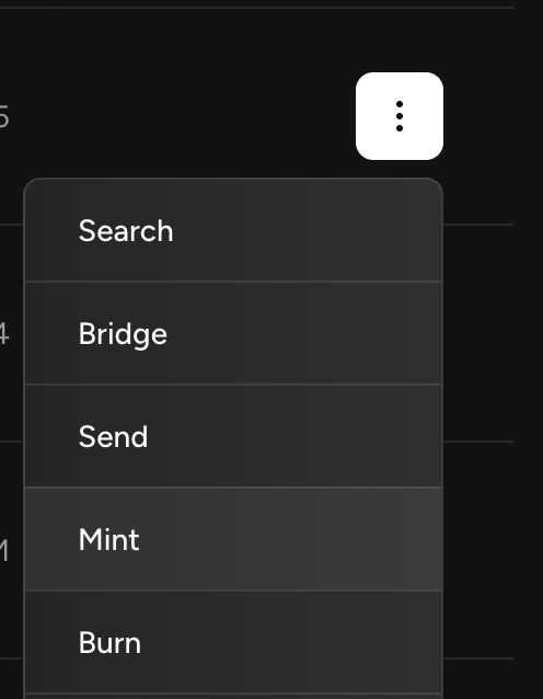 Mint option in the Gala Connect balance menu